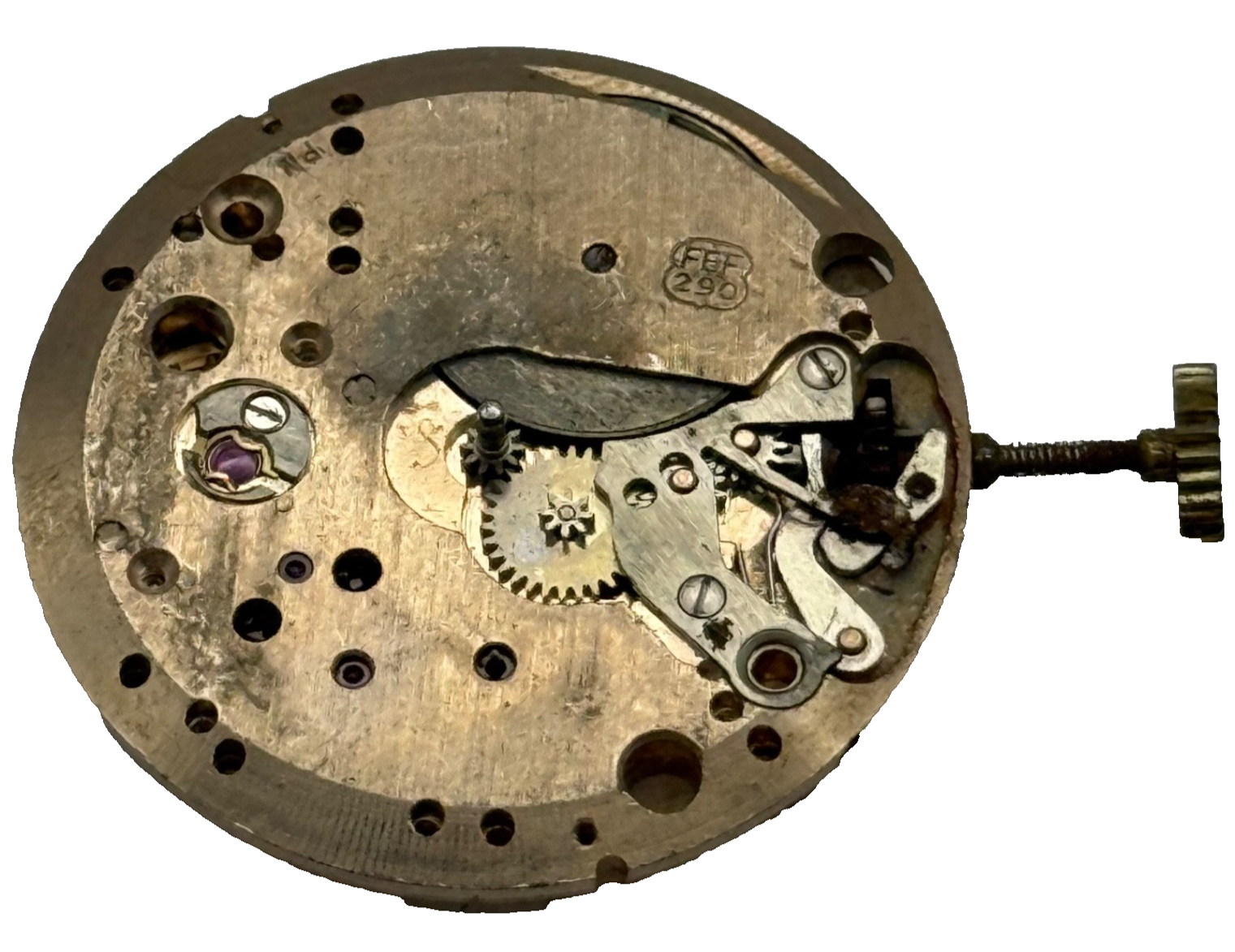 FEF 290 Watch Movement Manual Wind Vintage Swiss For Parts Or Repair 23.6mm