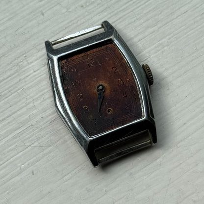 25mm Ladies Vintage Brown Patina Tonneau Dial Manual Wind Watch PARTS REPAIR