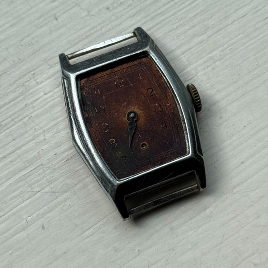 25mm Ladies Vintage Brown Patina Tonneau Dial Manual Wind Watch PARTS REPAIR