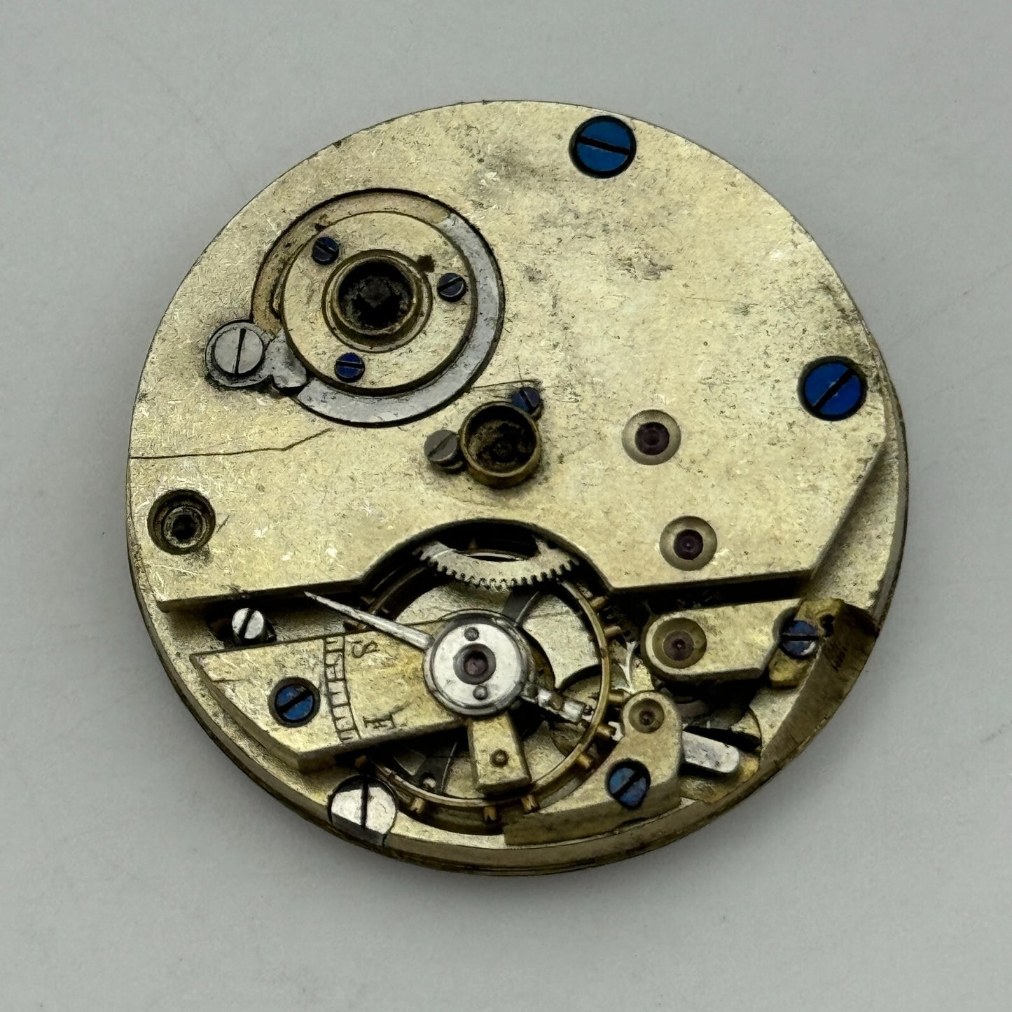 33.7mm Antique Unidentified Key Wound Pocket Watch Movement Dial PARTS REPAIR