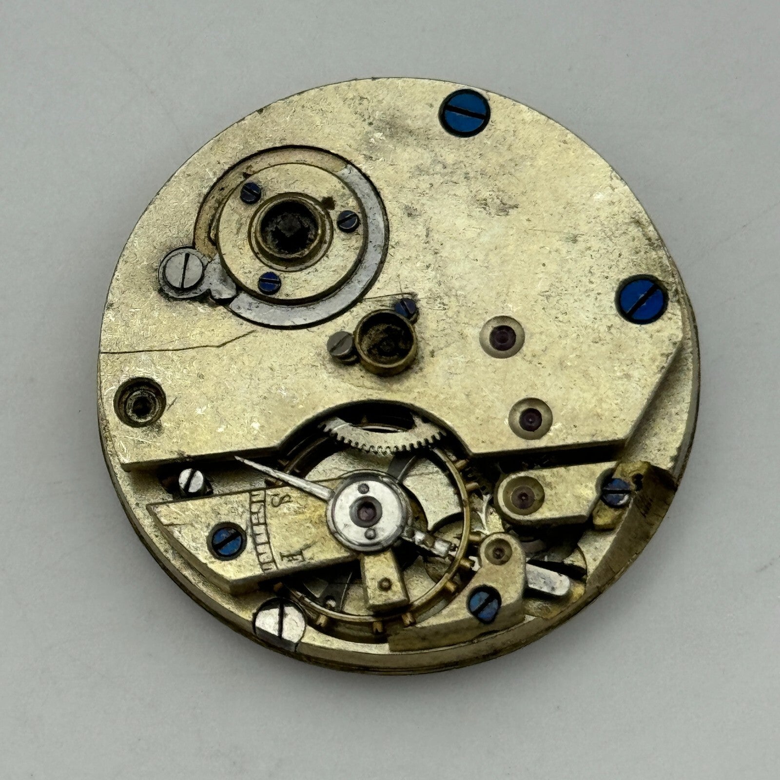 33.7mm Antique Unidentified Key Wound Pocket Watch Movement Dial PARTS REPAIR