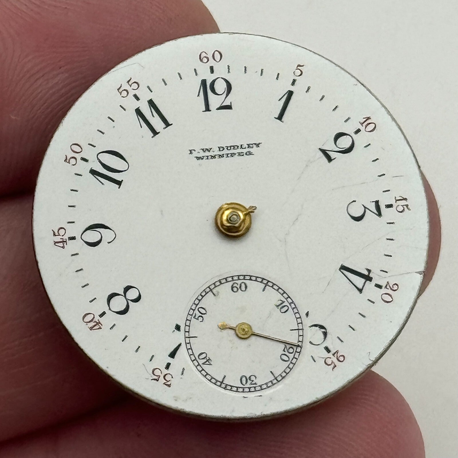 29.5mm F W Dudley Winnipeg 24 Hour Dial Trench Watch Movement Manual Wind PARTS