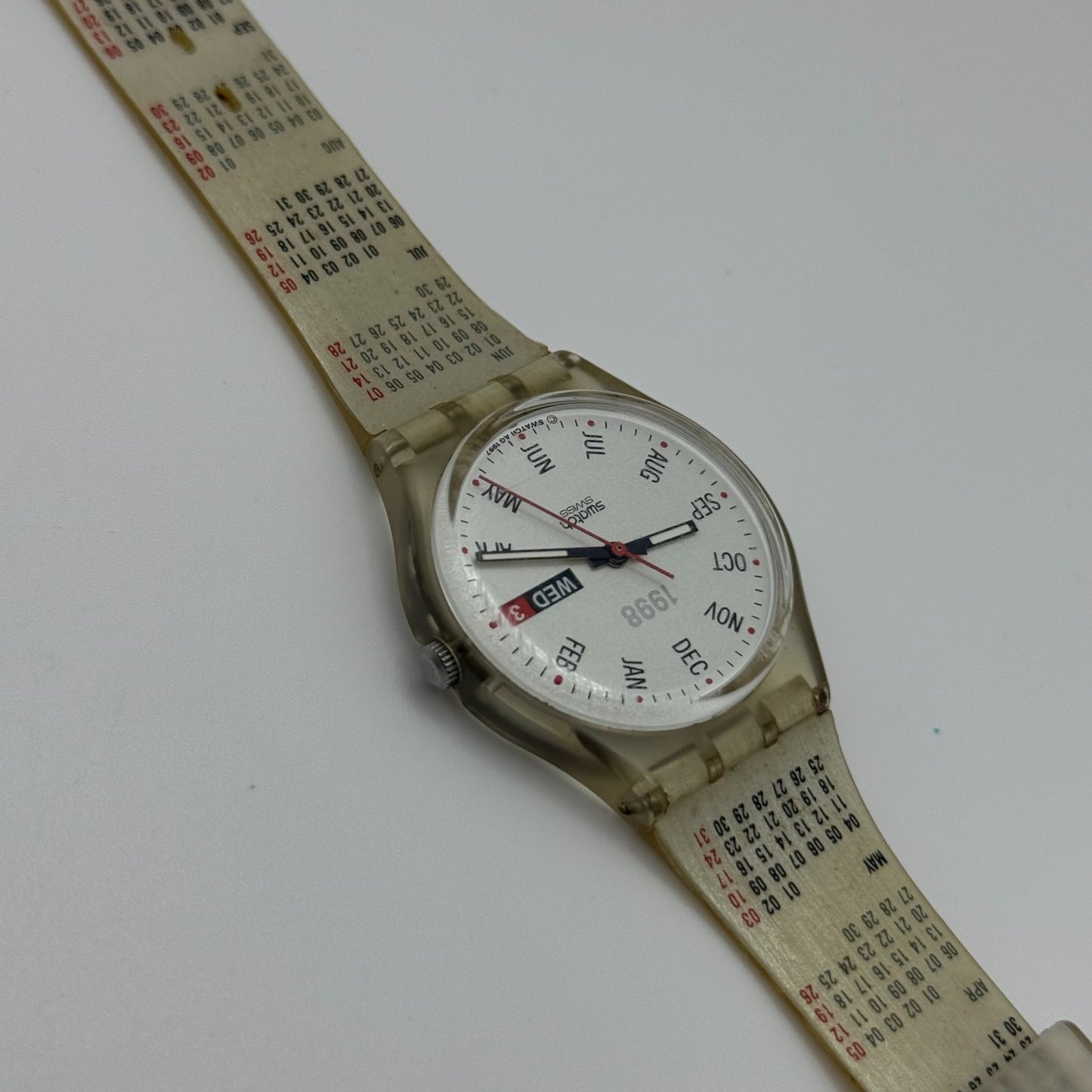 1998 Swatch Calendarium GK726 Quartz Watch Date White Dial Swiss + Box 33mm
