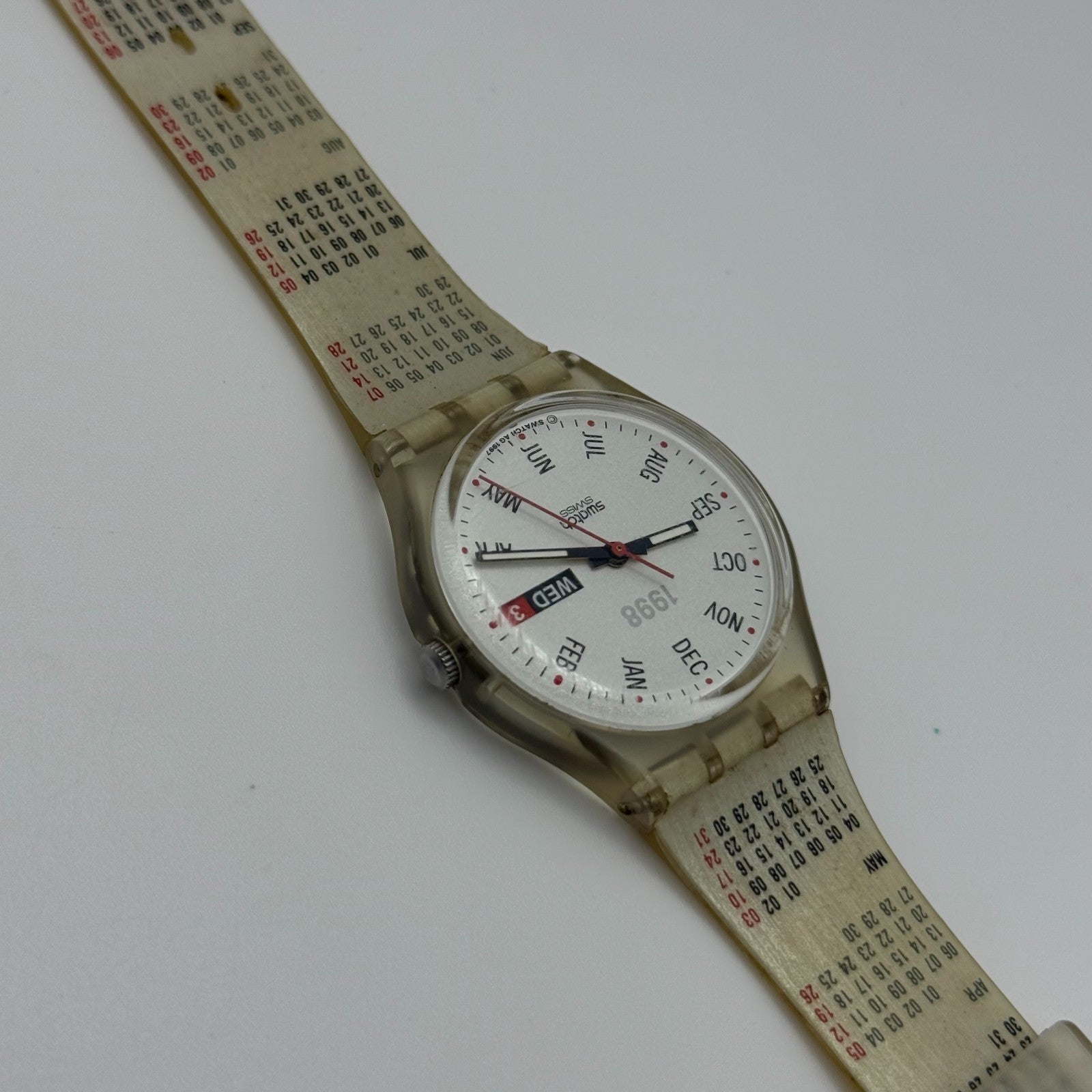 1998 Swatch Calendarium GK726 Quartz Watch Date White Dial Swiss + Box 33mm