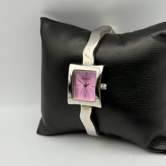 Solo Ladies Quartz Watch Pink Dial Silver Tone Bangle Working 20mm 6 Inches