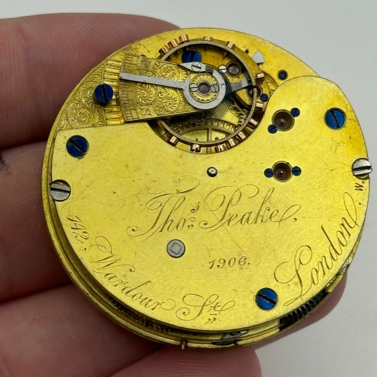 43.2mm Antique Thomas Peake London Quality Pocket Watch Movement PARTS REPAIR