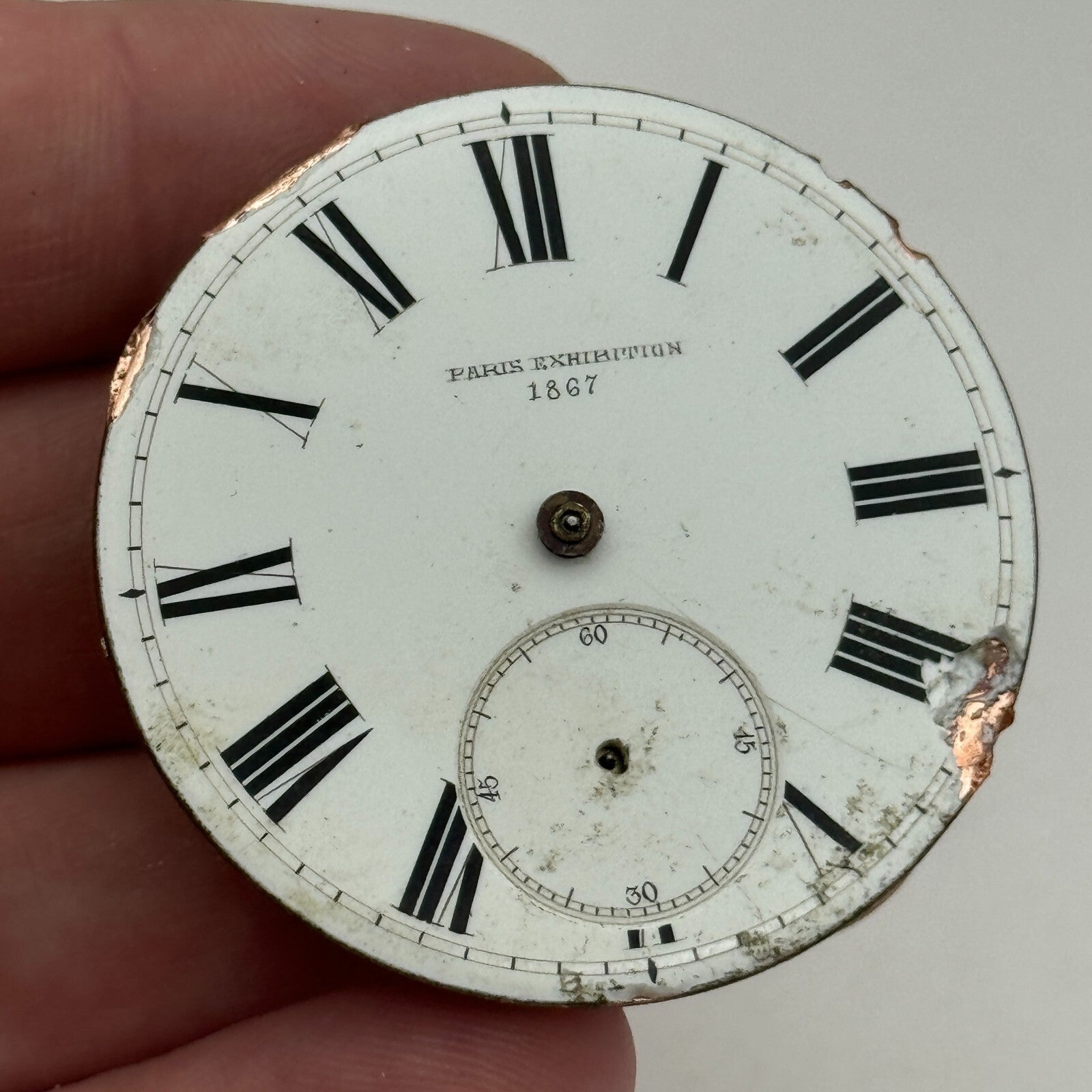44mm Antique Paris Exhibition 1867 Key Wound Pocket Watch Movement PARTS REPAIR