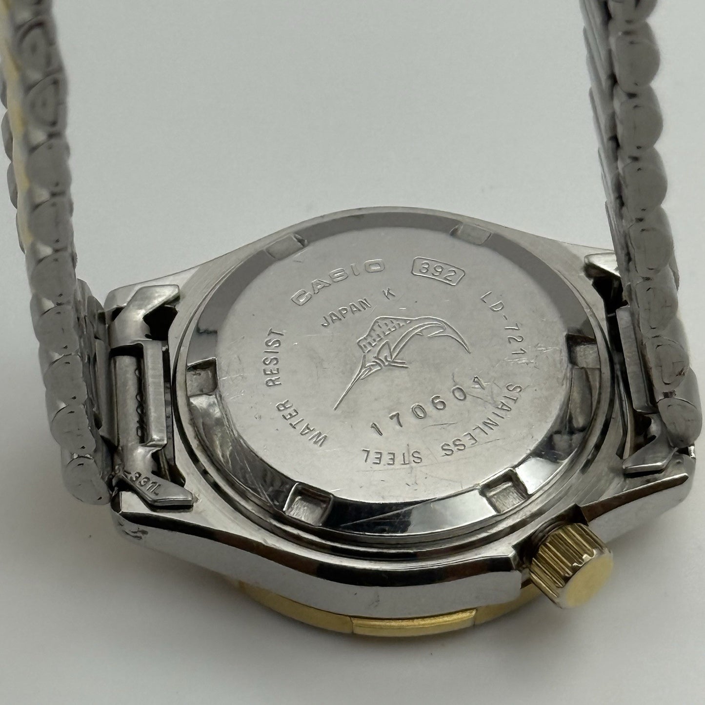 31mm Working Vintage Rare Casio LD-721 Two Tone Date 20Bar Quartz Watch 6 Inches