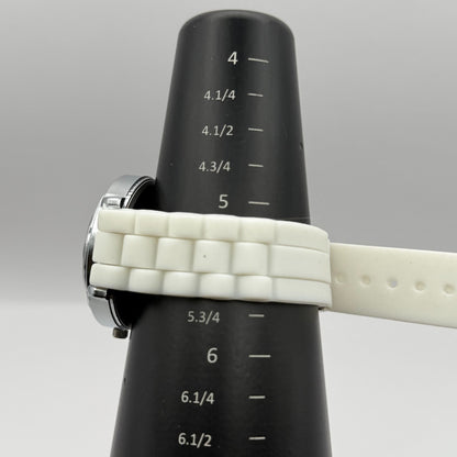 Ladies Fashion Quartz Watch Rhinestone Silver Tone White Strap Working 39mm