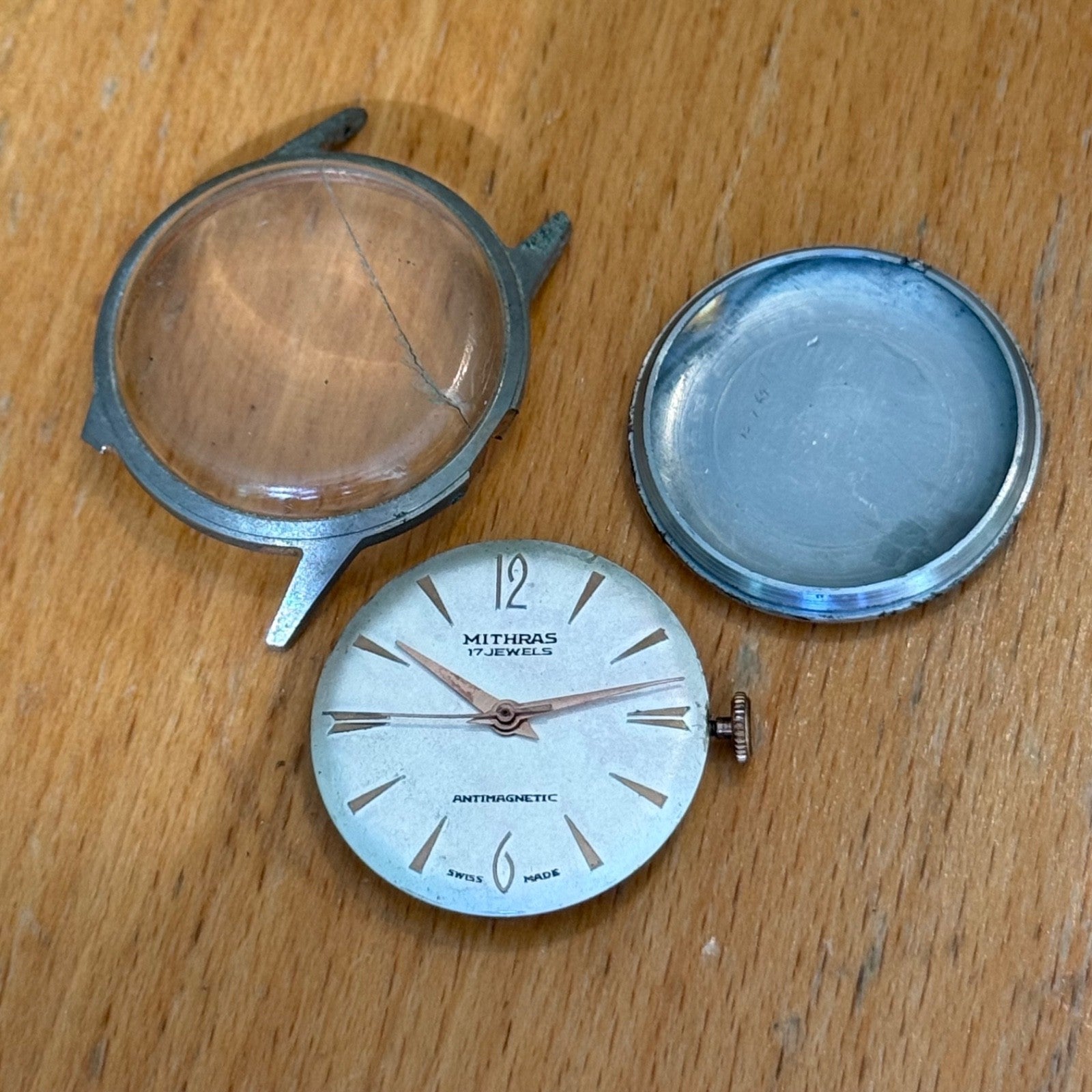 33mm Vintage Mithras 17 Jewels Unidentified Swiss Manual Wind Watch FOR PARTS