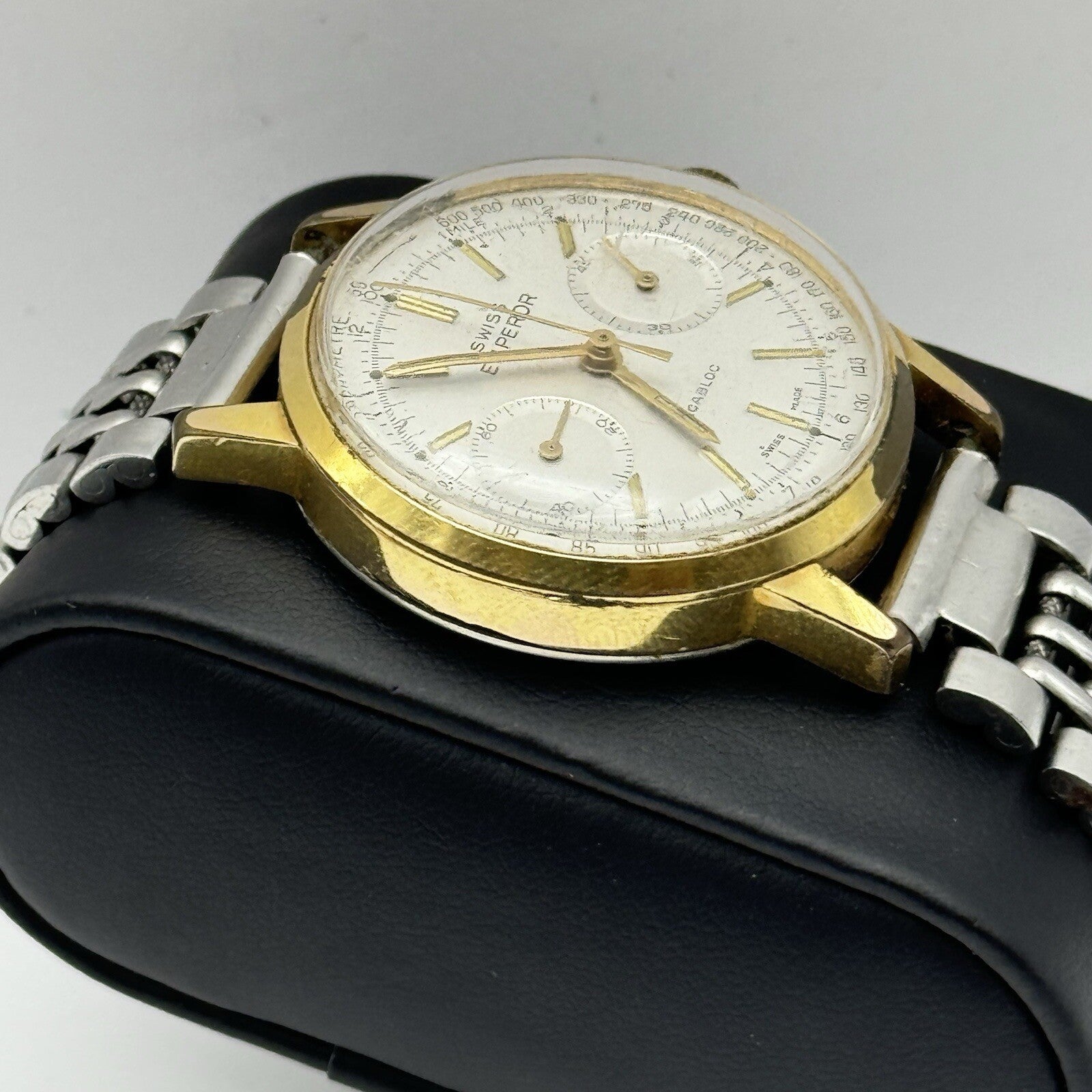 Vintage Swiss Emperor Valjoux 7730 Chronograph Watch Ollech & Wajs TO RESTORE