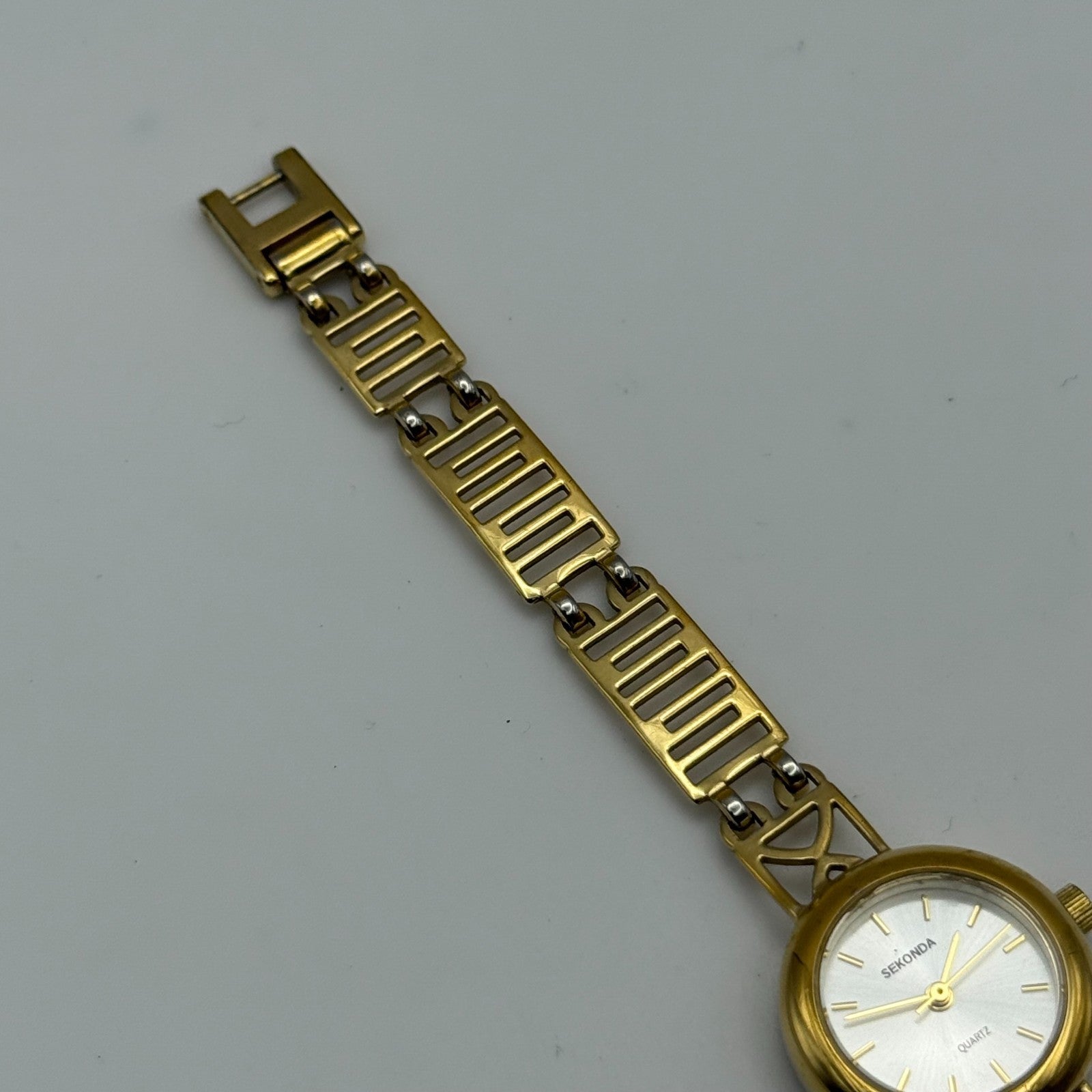 22mm Working Ladies Sekonda Gold Tone Panel Bracelet Quartz Watch 6 Inches