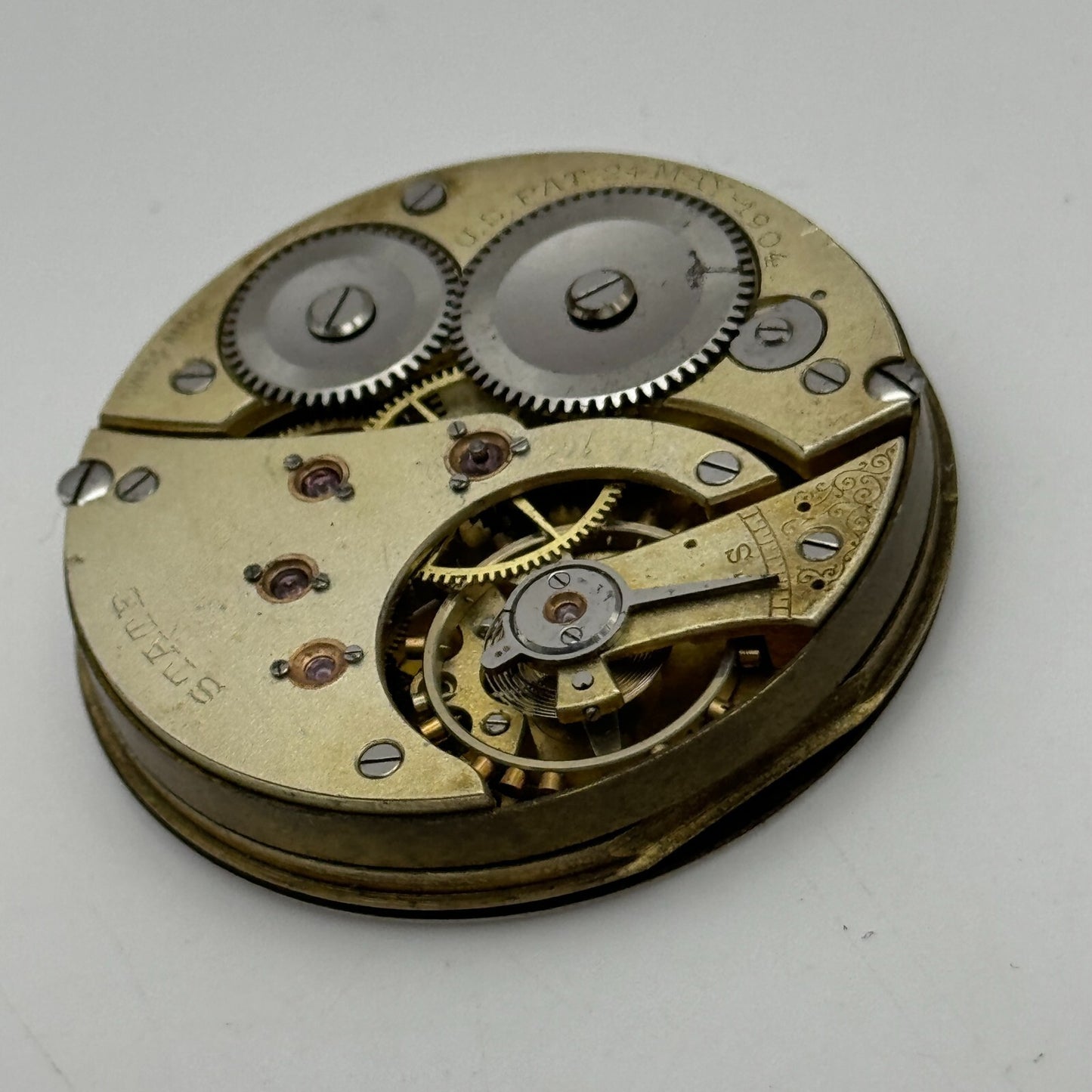 43mm Antique State US PAT.24MAY-1904 Swiss Hunter Pocket Watch Movement PARTS