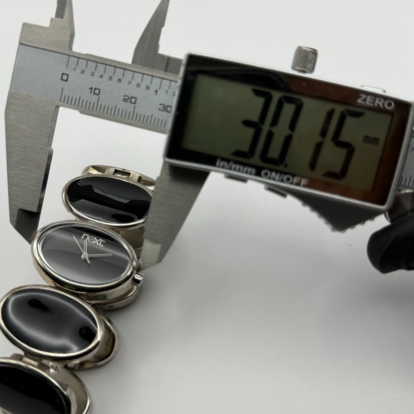 Next Ladies Quartz Watch Black Silver Tone Oval Bracelet Working 30mm 6 Inches