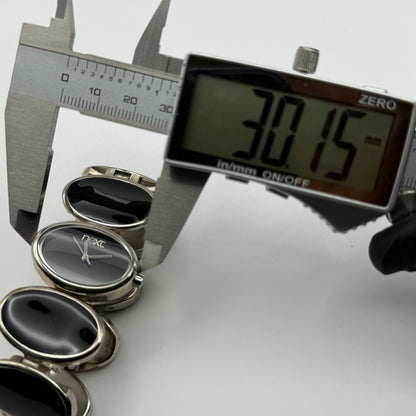 Next Ladies Quartz Watch Black Silver Tone Oval Bracelet Working 30mm 6 Inches