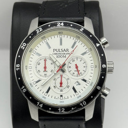 Pulsar Chronograph 100M Watch Men's Quartz VD53-X055 Working 43mm Japan Steel