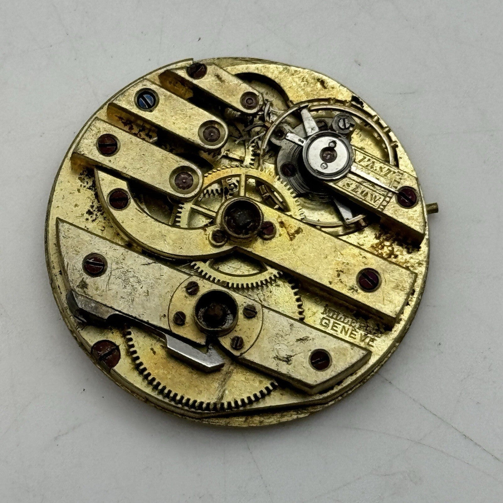 33.7mm Milleret Geneve Cylinder Watch Movement No Dial Hands FOR PARTS