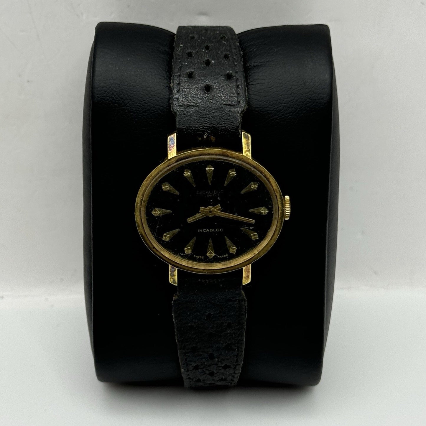 27mm Ladies Manual Wind Excalibur Black Dial Swiss Watch To Repair Non Working