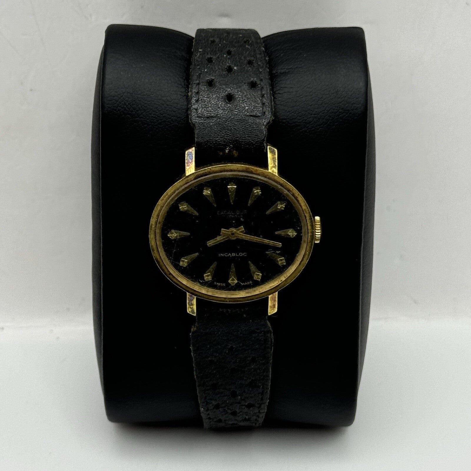 27mm Ladies Manual Wind Excalibur Black Dial Swiss Watch To Repair Non Working