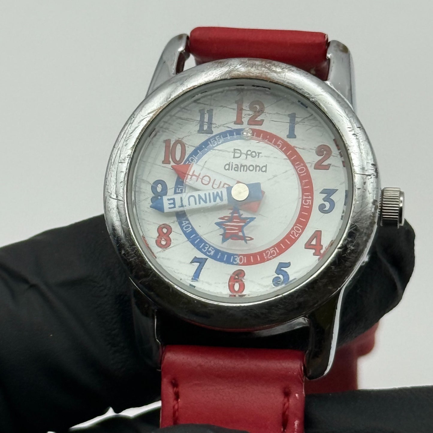 D for Diamond Unisex Kids Time Teacher Quartz Watch Red Strap Japan Working 23mm