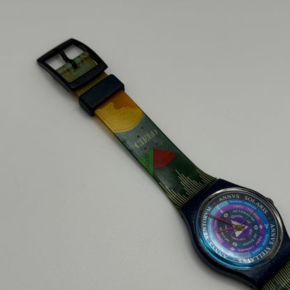 1992 Swatch Gent GN131 Tarot Colorful Strap Quartz Watch Swiss + Box 33mm