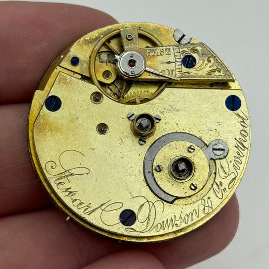 36.3mm Antique Stewart Dawson Co Liverpool Key Wound Pocket Watch Movement PARTS