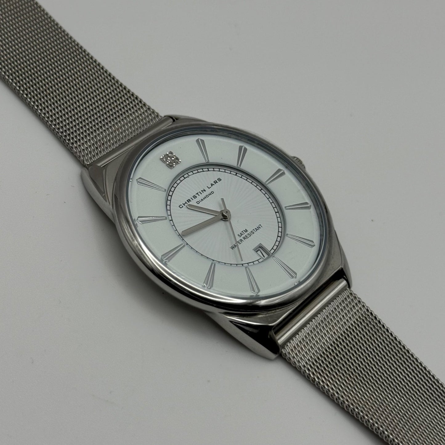 Christian Lars Diamond Watch Boxed 42mm Unisex Date Dial Steel Boxed 7 Inches