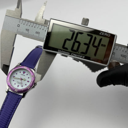 Lorus Quartz Watch White Dial Purple Strap Bezel Japan Working 26mm New Battery