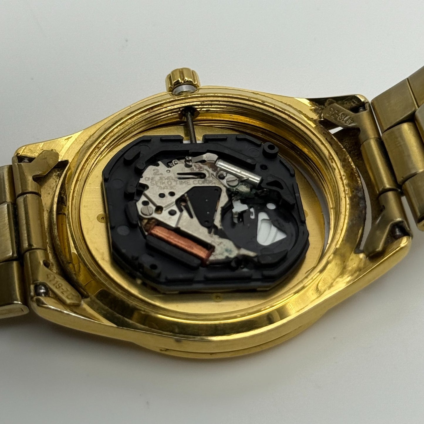 Seiko Mens Quartz Watch 7N43-9070 Gold Tone Bracelet Japan 36mm PARTS REPAIR