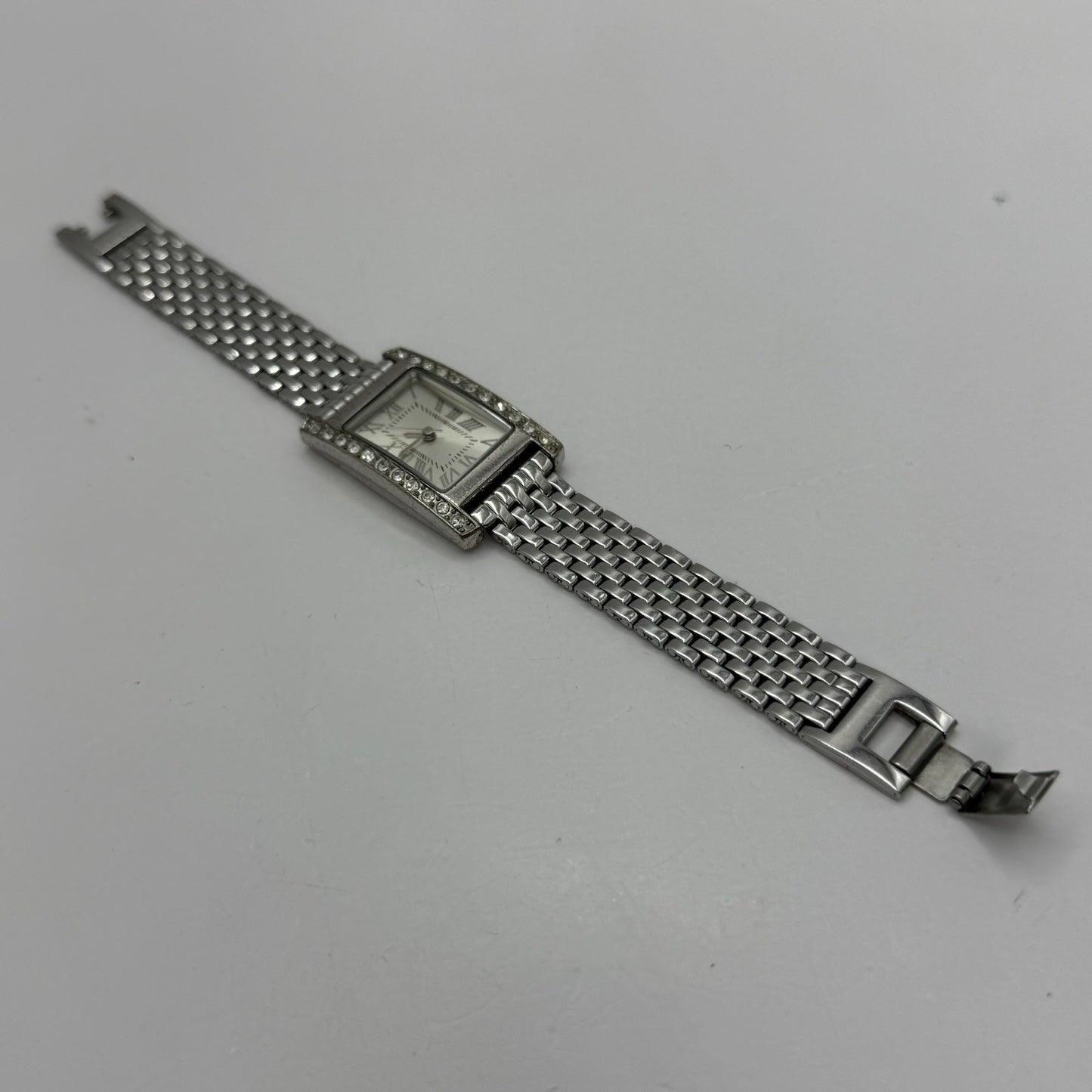 20mm Working Ladies M&S Silver Tone Jewelled Quartz Watch Broken Strap