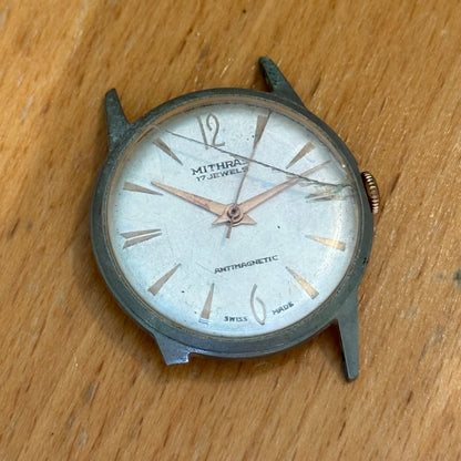 33mm Vintage Mithras 17 Jewels Unidentified Swiss Manual Wind Watch FOR PARTS