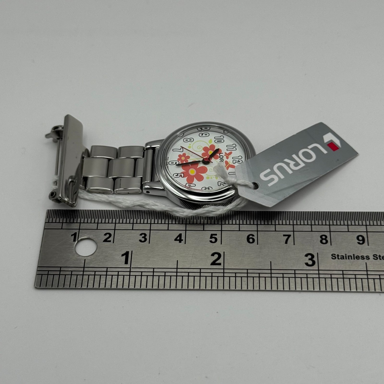 Lorus Ladies Quartz Fob Nurse Watch Floral Dial Steel Japan Working 29mm
