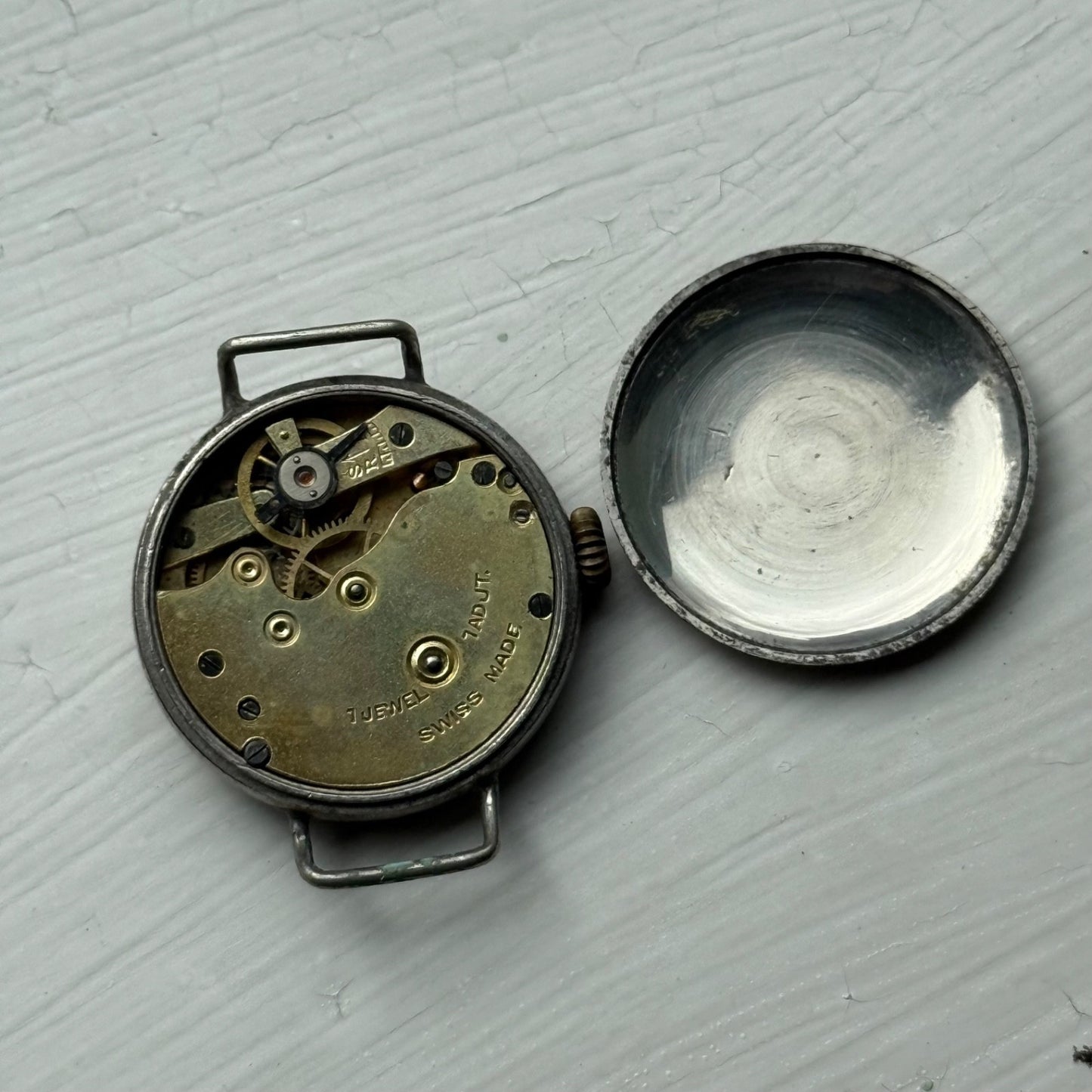 26mm Vintage Medana Trench Style Partial Swiss Manual Wind Watch PARTS / REPAIR