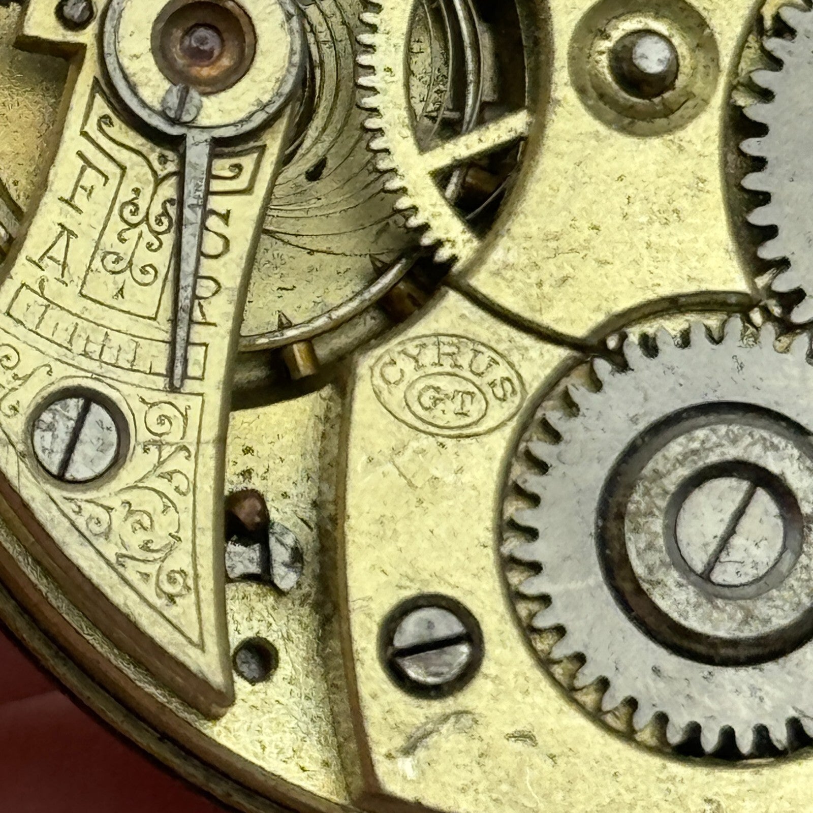 43.1mm Antique Open Face Cyrus GT Pocket Watch Movement PARTS REPAIR