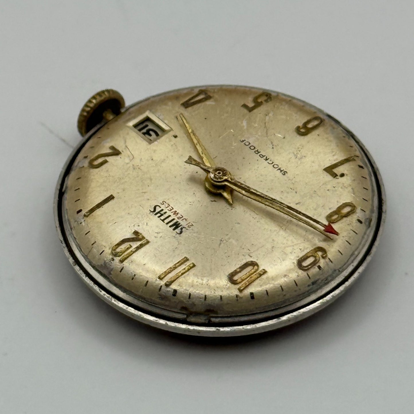 Smiths 21 Jewels Date Pointer Watch Movement Manual Wind Vintage Parts 30.4mm