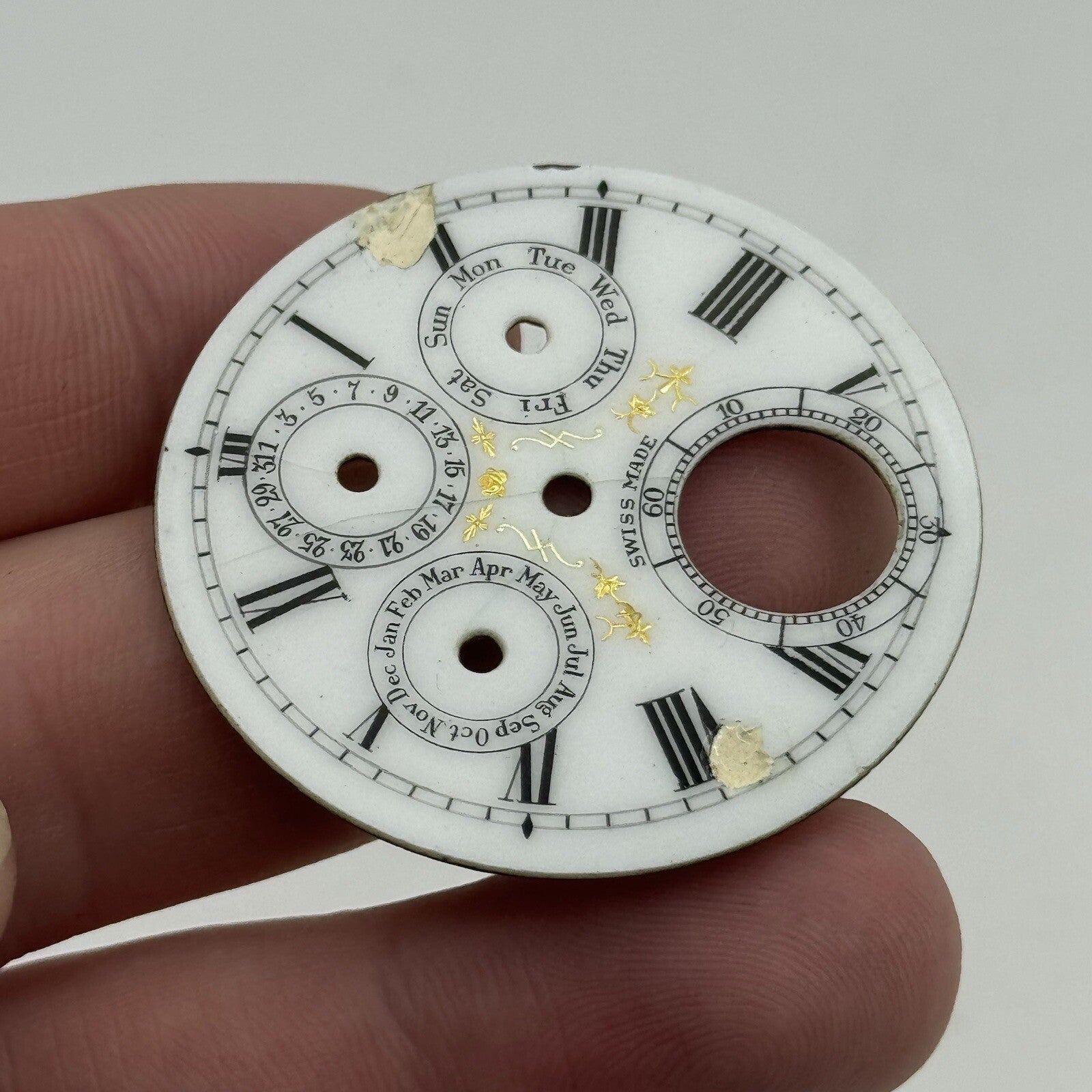 42mm Triple Date Full Calendar Porcelain Patterned Pocket Watch Dial Spares