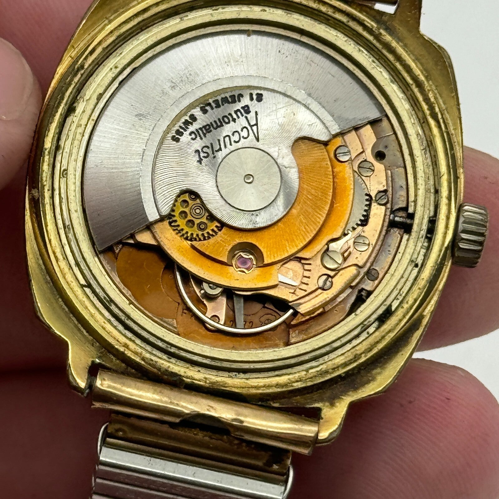 33mm Men’s Vintage Accurist Shockmaster Automatic ETA 2472 Date Dial Watch PARTS