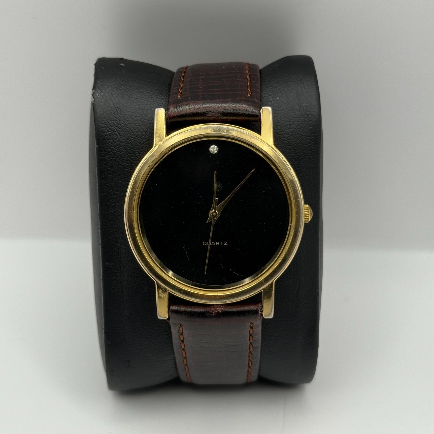 Jules Legassi Unisex Quartz Watch Genuine Diamond Black Dial Japan Working 34mm