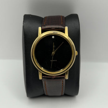 Jules Legassi Unisex Quartz Watch Genuine Diamond Black Dial Japan Working 34mm