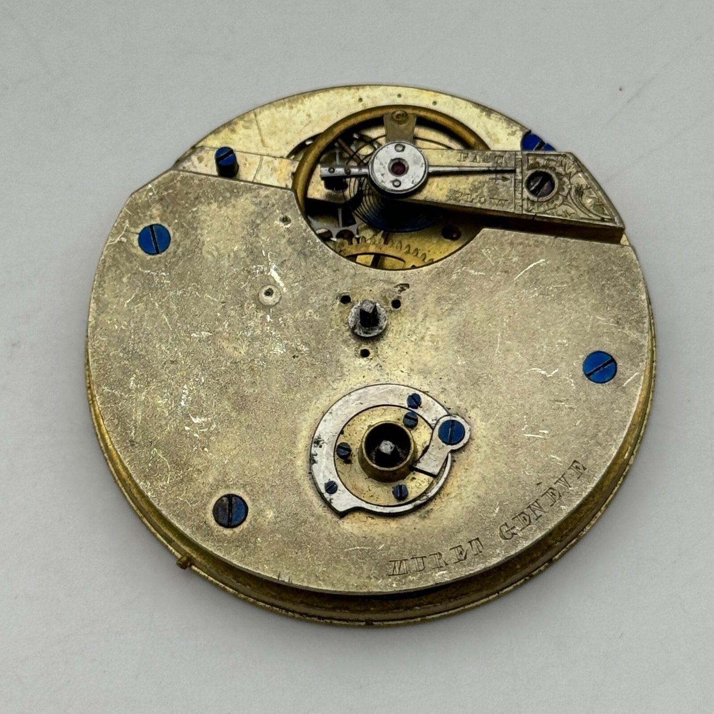 47.6mm Antique Muret Geneve Key Wound Pocket Watch Movement PARTS REPAIR SPARES