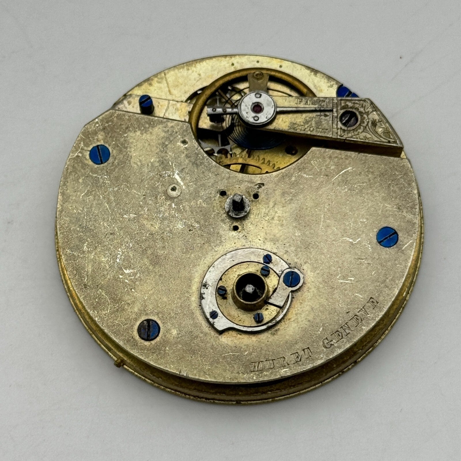 47.6mm Antique Muret Geneve Key Wound Pocket Watch Movement PARTS REPAIR SPARES