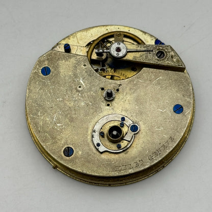 47.6mm Antique Muret Geneve Key Wound Pocket Watch Movement PARTS REPAIR SPARES