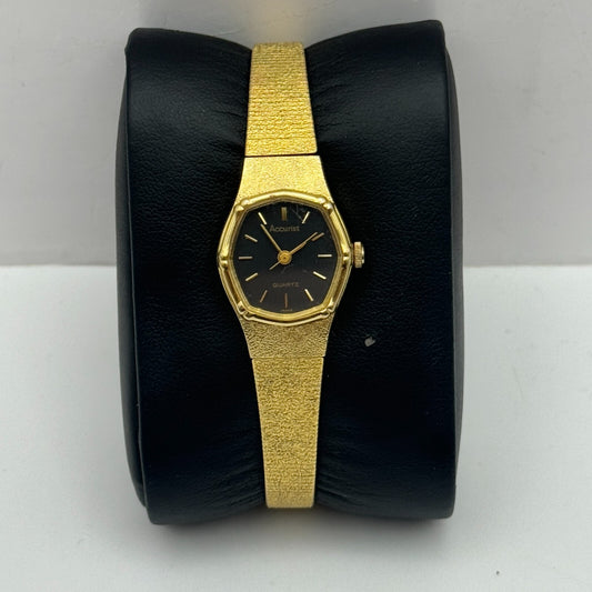 16mm Working Vintage Ladies Accurist Gold Plated Quartz Watch New Battery 6 Inch