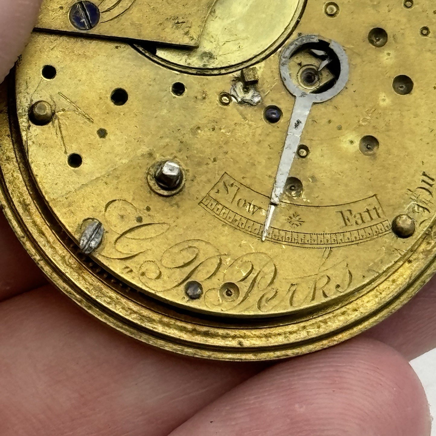 39.2mm Antique G P Perks King Williams Town Fusee Pocket Watch Movement PARTS