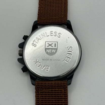 Xinew Men’s Quartz Chronograph Watch Calendar Dial Brown Strap Working 42mm