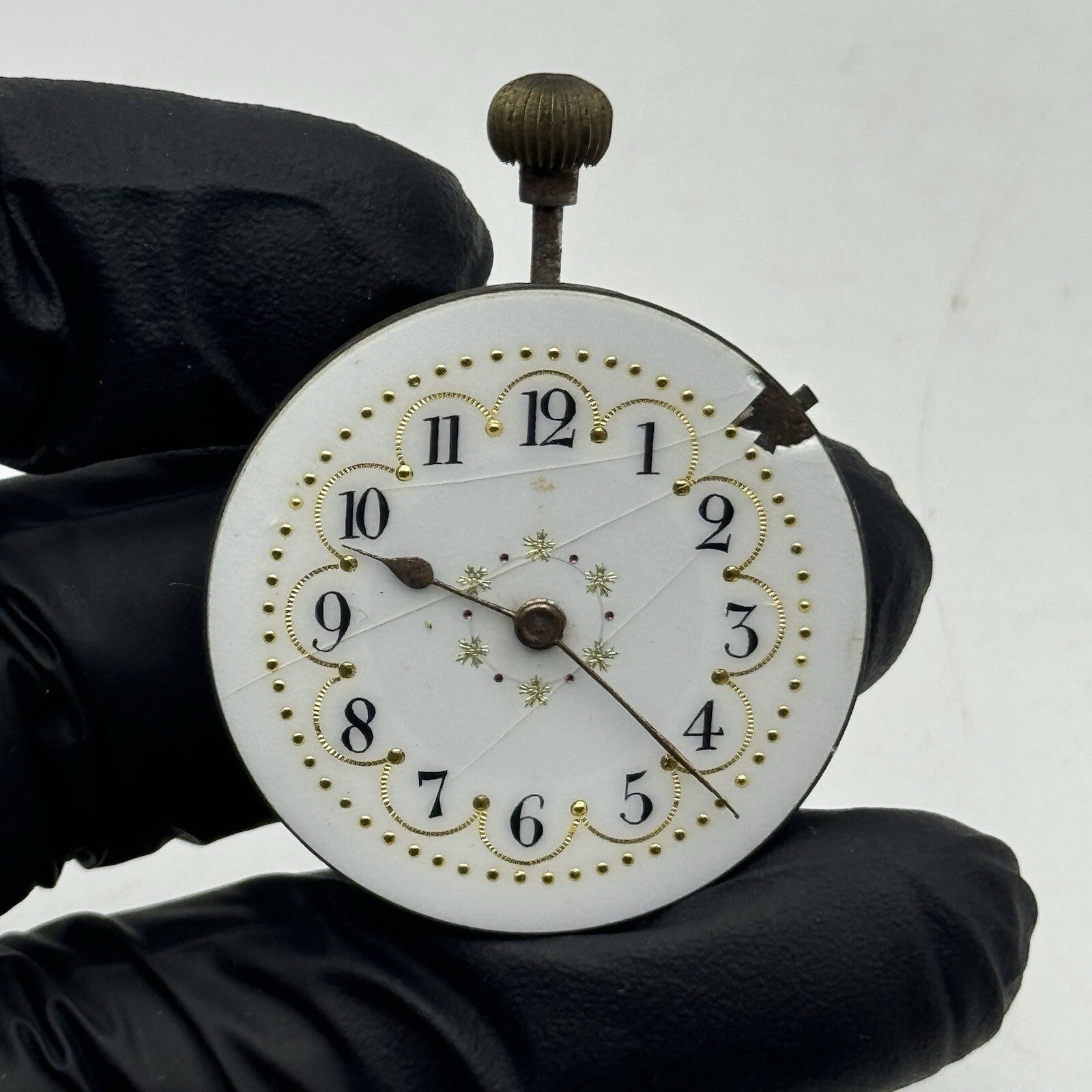 33.2mm Beautiful Patterned Dial Cylinder Pocket Watch Movement FOR PARTS