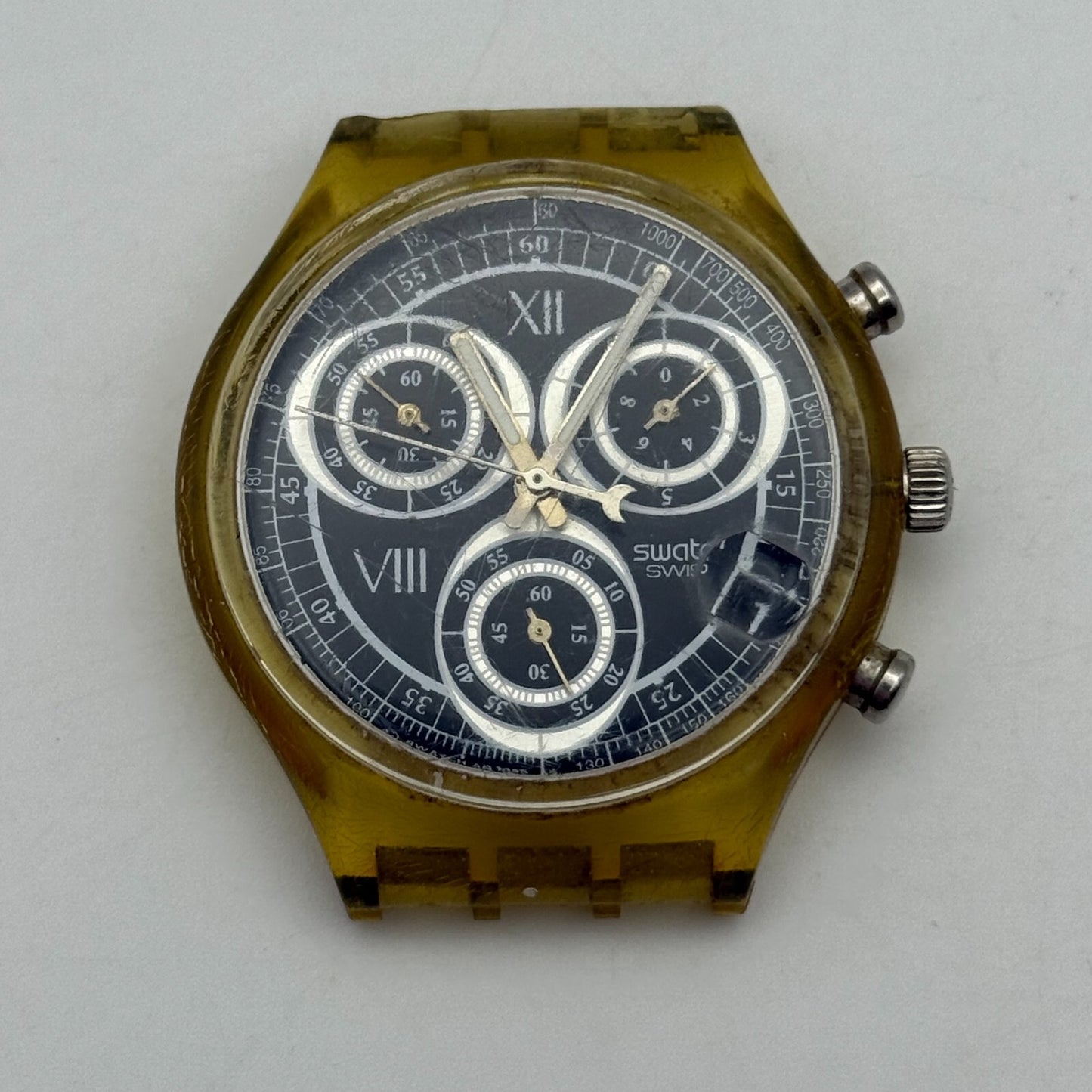 37.4mm Vintage 1996 Swatch Shiny Start SCK407 Chronograph Watch UNTESTED PARTS