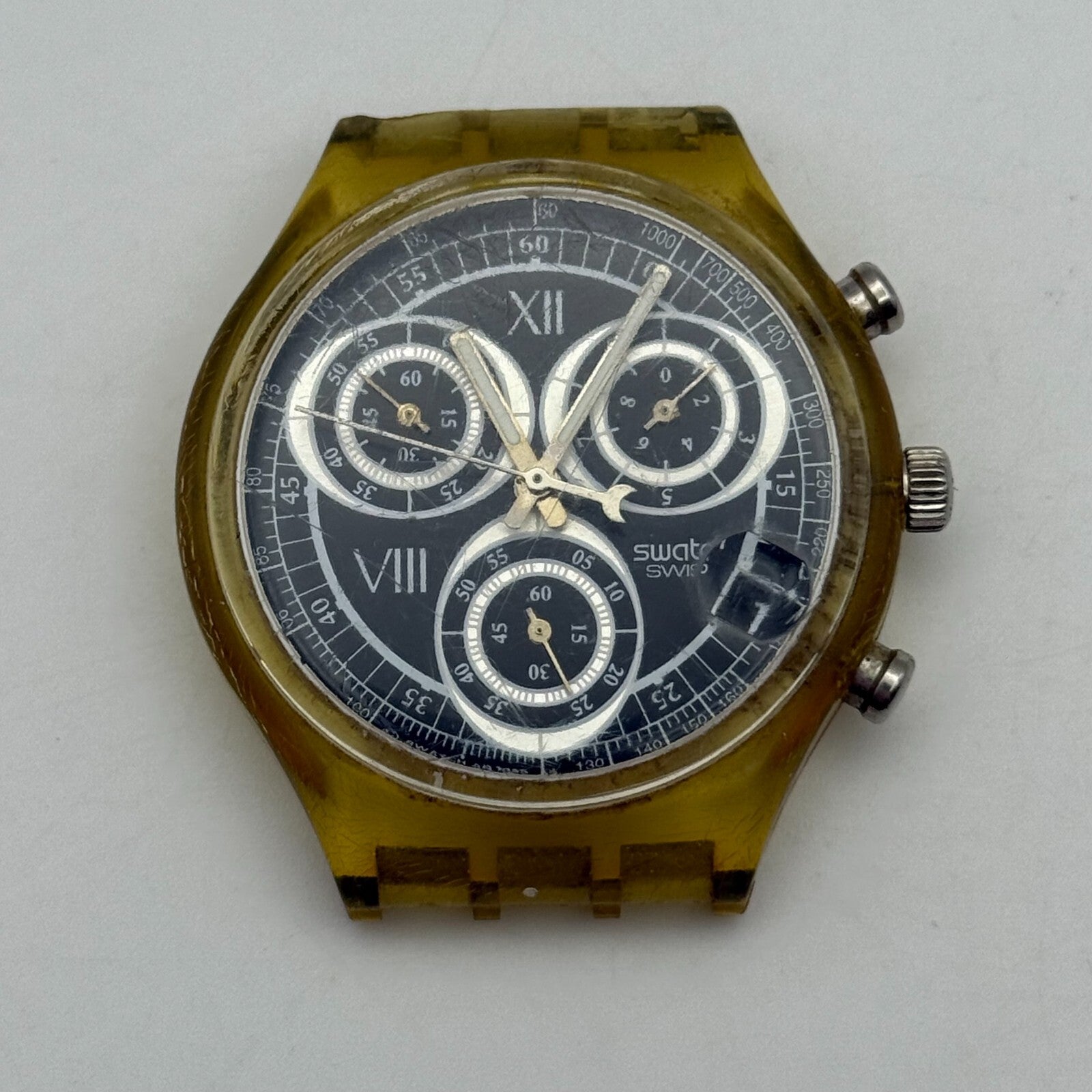 37.4mm Vintage 1996 Swatch Shiny Start SCK407 Chronograph Watch UNTESTED PARTS