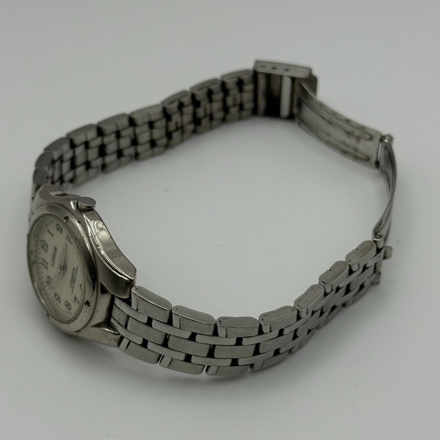 Lorus Lumibrite Ladies Quartz Watch Date Dial Silver Tone Bracelet Working 25mm