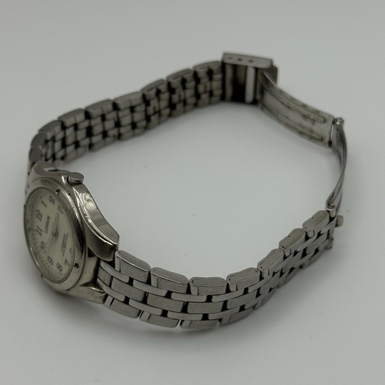 Lorus Lumibrite Ladies Quartz Watch Date Dial Silver Tone Bracelet Working 25mm